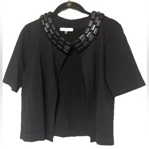 NWOT Anne Klein Short Sleeved Sweater Jacket Cardigan Black Size PS designer